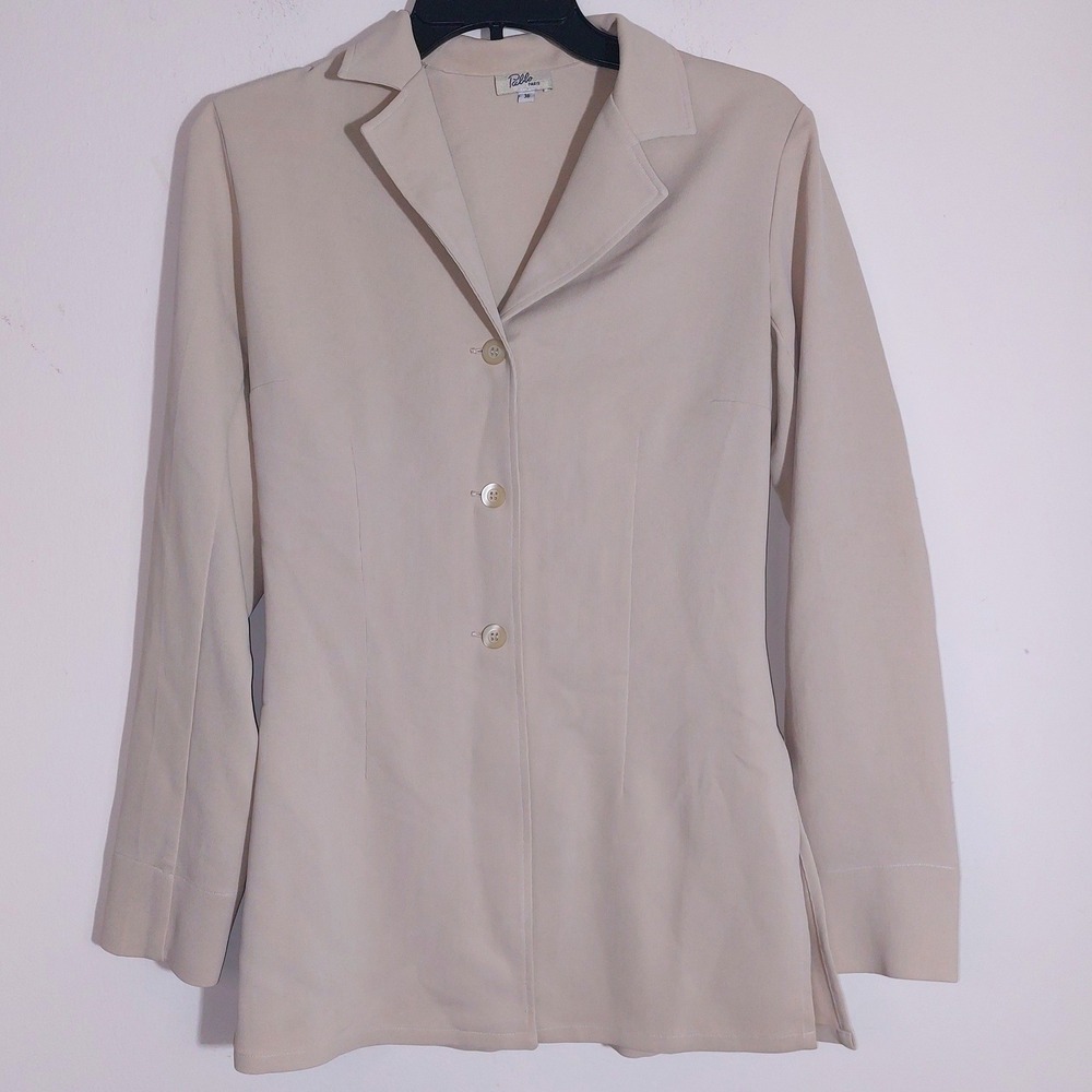 Pablo Paris Women's Vintage Beige Tailored Ribbed Blazer Jacket Size 36 - Picture 1 of 12